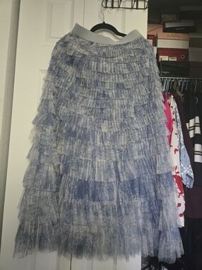 SHEIN Blue Layered Ruffle Maxi Skirt